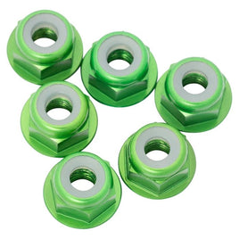 1UP Racing - 7075 Aluminum Flanged Locknuts, M3, Green, 6pcs - Hobby Recreation Products