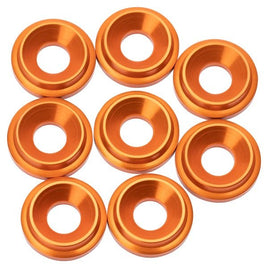 1UP Racing - 7075 LowPro Countersunk Washers, M3, Orange, 8pcs - Hobby Recreation Products