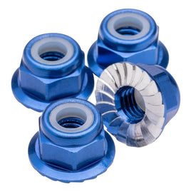 1UP Racing - M4 Flanged and Serrated Aluminum Locknuts, Dark Blue, 4pcs - Hobby Recreation Products