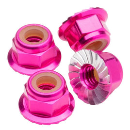 1UP Racing - M4 Flanged and Serrated Aluminum Locknuts, Hot Pink, 4pcs - Hobby Recreation Products