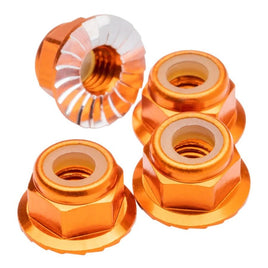 1UP Racing - M4 Flanged and Serrated Aluminum Locknuts, Orange, 4pcs - Hobby Recreation Products