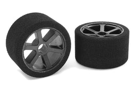 Corally - Attack Foam Tires, for 1/12 Circuit, 30 Shore Pink, Front, Carbon Rims - Hobby Recreation Products