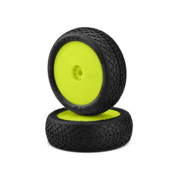 J Concepts - Ellipse, Green Compound Tires, Pre-Mounted, Yellow Wheels, Fits Losi Mini-B Front - Hobby Recreation Products
