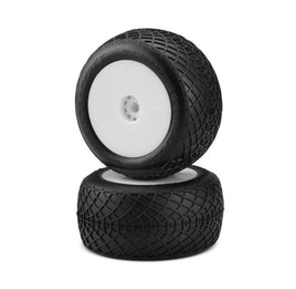J Concepts - Ellipse Tires, Green Compound, Pre-Mounted, White Wheels, Fits Losi Mini-t 2.0 / Mini-B Rear - Hobby Recreation Products
