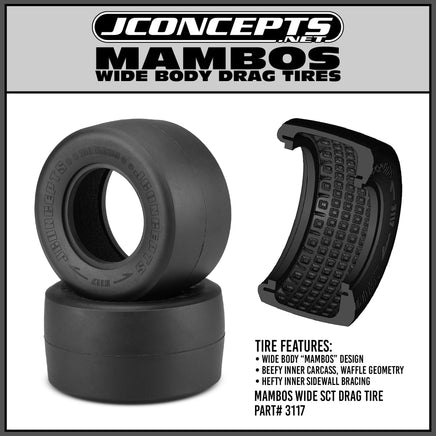 J Concepts - Mambos Drag Racing Rear Tire, Blue Compound, fits 3.0 x 2.2" Wheel - Hobby Recreation Products
