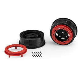 J Concepts - Tremor, Slash Narrow Front Wheel - Black Wheel / Red Beadlock - 2pc. - Hobby Recreation Products
