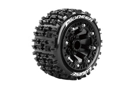 Louise R/C - ST-Pioneer 1/16 2.2" Stadium Truck Tires, 12mm Hex, Soft, Mounted on Black Rim, Front/Rear (2) - Hobby Recreation Products