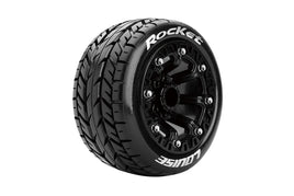 Louise R/C - ST-Rocket 1/16 Stadium Truck Tires, 12mm Hex, Soft, Mounted on Black Spoke Rim, Front/Rear (2) - Hobby Recreation Products