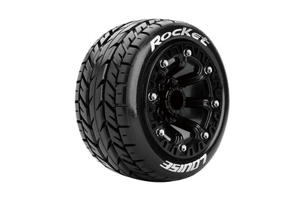 Louise R/C - ST-Rocket 1/16 Stadium Truck Tires, 12mm Hex, Soft, Mounted on Black Spoke Rim, Front/Rear (2) - Hobby Recreation Products