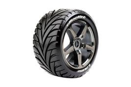 Louise R/C - T-Rocket 1/8 Off-Road Truggy Tires, 0" Offset, 17mm on Black Chrome Spoke Rim, Front/Rear (2) - Hobby Recreation Products
