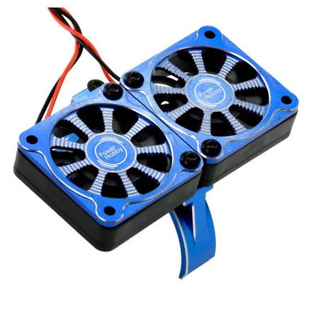 Power Hobby - 1/5 Aluminum Heatsink with 40mm Dual High Speed Cooling Fans and Cover, Blue - Hobby Recreation Products