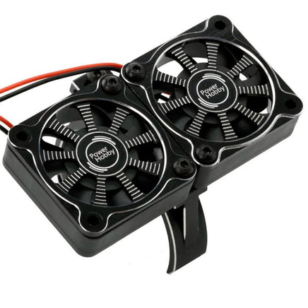 Power Hobby - 1/8 Aluminum Heatsink 40mm Dual High Speed Cooling Fans with Cover, Black - Hobby Recreation Products