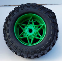 Power Hobby - 1/8 Defender 3.8" Belted All Terrain Tires 17mm Mounted Green - Hobby Recreation Products