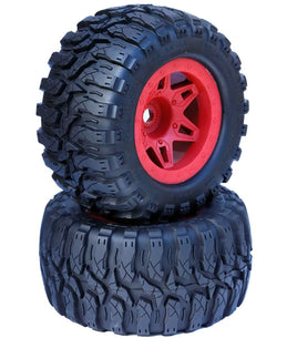 Power Hobby - 1/8 Defender 3.8" Belted All Terrain Tires 17mm Mounted Red - Hobby Recreation Products