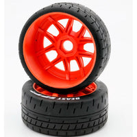 Power Hobby - 1/8 GT Beast Belted Mounted Tires 17mm Medium Orange Wheels - Hobby Recreation Products