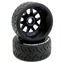 Power Hobby - 1/8 GT Phantom Belted Mounted Tires, Medium Compound, 17mm Black Wheels - Hobby Recreation Products