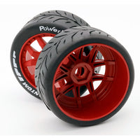 Power Hobby - 1/8 GT Phantom Belted Mounted Tires, Medium Compound, 17mm Red Wheels - Hobby Recreation Products