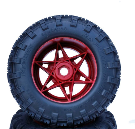 Power Hobby - 1/8 Raptor 3.8" Belted All Terrain Tires 17mm Mounted - Red - Hobby Recreation Products