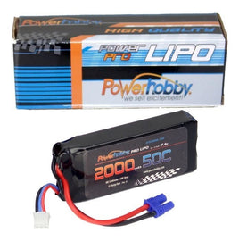 Power Hobby - 2000mAh 7.4V 50C 2S LiPo Battery w/ Hardwired T-Plug - Hobby Recreation Products