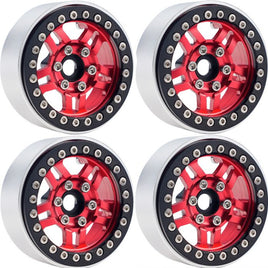 Power Hobby - B4 Aluminum 1.9 Beadlock Wheels 9mm Hubs, Red, for 1/10 Rock Crawler, 4pcs - Hobby Recreation Products
