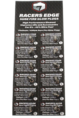 Racers Edge - Platinum / Iridum Sure Fire #5 Cold Glow Plugs (12-Pack) - Hobby Recreation Products