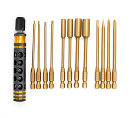 Racers Edge - Premium 12-in-1 Magnetic Locking Screwdriver Set with Titanium Nitride Coated Tips - Hobby Recreation Products