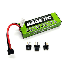 Rage R/C - 5200mAh 2S 7.4V 35C Hard Case LiPo Battery with Universal Connector EC3, XT60, T-Plug - Hobby Recreation Products