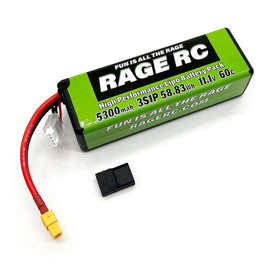 Rage R/C - 5300mAh 3S 11.1V 60C Hard Case LiPo Battery with XT60 Connector & TRX Adapter - Hobby Recreation Products