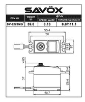 Savox - High Voltage Standard Digital Servo with Soft Start, 0.13sec / 111.1oz @ 7.4V - Hobby Recreation Products