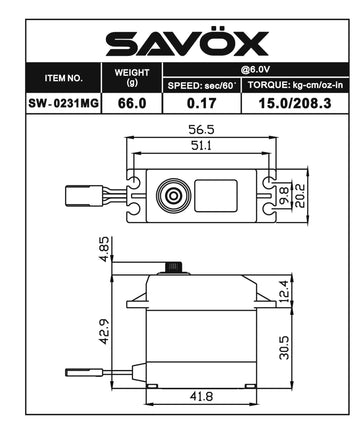 Savox - Waterproof Standard Digital Servo with Soft Start, 0.15sec / 347oz @ 7.4V - Hobby Recreation Products
