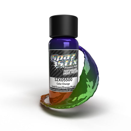 Spaz Stix - Color Change Airbrush Ready Paint, Gold/Green/Orange/Purple, 2oz Bottle - Hobby Recreation Products