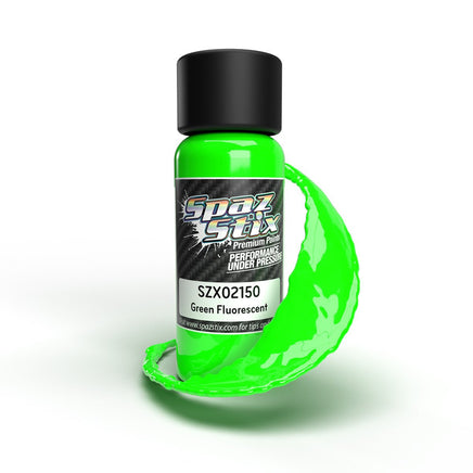 Spaz Stix - Green Fluorescent Airbrush Ready Paint, 2oz Bottle - Hobby Recreation Products