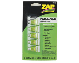 ZAP Glue - Zap-A-Gap CA+ Glue, Single-Use (5 per card) - Hobby Recreation Products