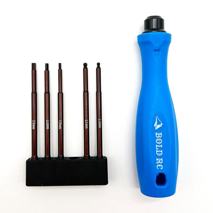 Bold R/C - 1/10th Hex Set, 1/4" Quick Drive Hex & Hex Ball Wrench Set w/Handle - Hobby Recreation Products