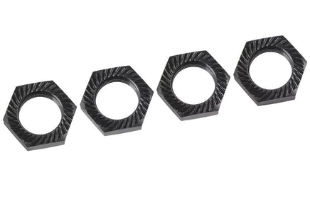 Corally - Wheel Nut - Serrated - Aluminum - Black - 4pcs - Hobby Recreation Products