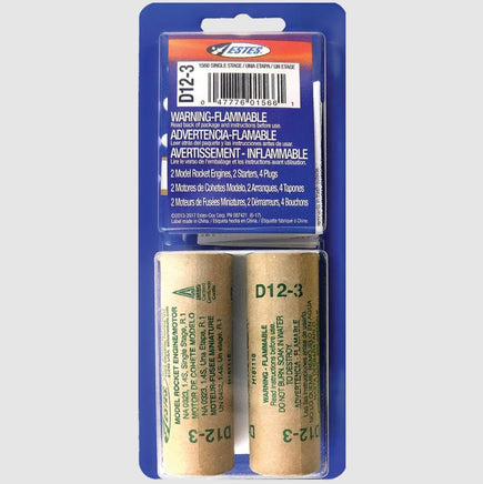 Estes Rockets - D12 - 3 Model Rocket Engines (2pk) - Hobby Recreation Products