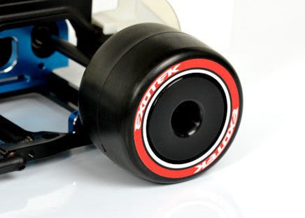 Exotek Racing - F1 1/10 Rubber Tires, Rear 28X (Super Soft), 1 pair Belted Rubber Tires with Foams - Hobby Recreation Products