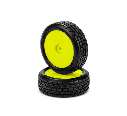 J Concepts - Dirt Trac Mini - Green Compound, Pre - Mounted, Yellow Wheels, Fits Mini - B/Mini - T Front - Hobby Recreation Products