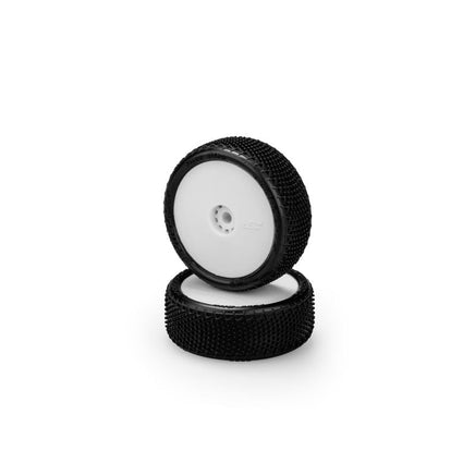 J Concepts - Fuzz Bite - Pink Compound, Pre - Mounted, White Wheels, Fits Losi Mini - B Front - Hobby Recreation Products