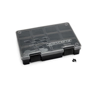 J Concepts - Hardware Storage Box, Black/Smoke Gray (~8" x 5.50" x 1.5"), Fits 1/10th & 1/8th Screws & Parts - Hobby Recreation Products