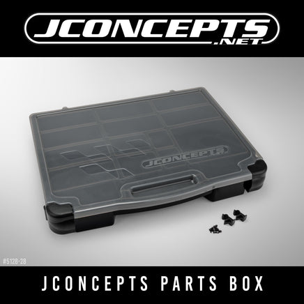 J Concepts - Parts Box, Black / Smoke Gray (~14.5" x 11" x 2.375"), Fits 1/10th and 1/8th Parts and Accessories - Hobby Recreation Products