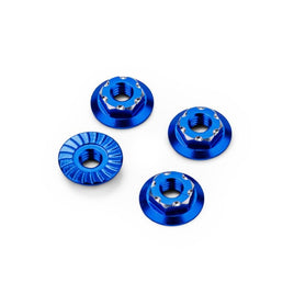 J Concepts - RC10B7 M4 Low - Profile Aluminum Wheel Nut, Blue, 4pc, Fits Vehicles with 4mm Axle Thread - Hobby Recreation Products