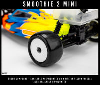 J Concepts - Smoothie 2 Mini - Green Compound, Pre - Mounted, White Wheels, Fits Mini - B/Mini - T Rear - Hobby Recreation Products