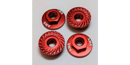 Kyosho - M4 Aluminum Serrated Flange Nut, Red (4pcs) - Hobby Recreation Products