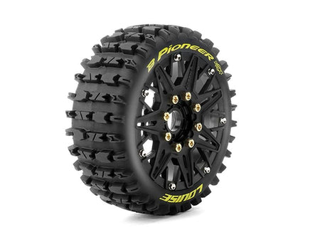 Louise R/C - MFT B - Pioneer Soft 1/8 Buggy Tires, 17mm Hex, 0" & 1/2" Offset, Mounted on Black Rims, (2) - Hobby Recreation Products