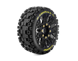 Louise R/C - MFT B - Uphill Soft 1/8 Buggy Tires, 17mm Hex, 0" & 1/2" Offset, Mounted on Black Rims, (2) - Hobby Recreation Products