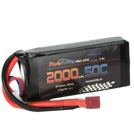 Power Hobby - 2000mAh 7.4V 50C 2S LiPo Battery w/ Hardwired T-Plug