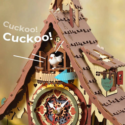 Robotime - Cuckoo Clock, Stained Wood, Mechanical 3D Wooden Puzzle - Hobby Recreation Products
