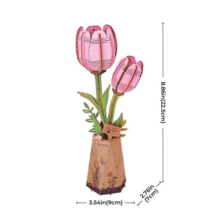 Robotime - Pink Tulip DIY Wooden Flower - Hobby Recreation Products