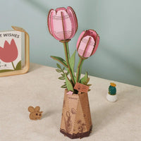 Robotime - Pink Tulip DIY Wooden Flower - Hobby Recreation Products